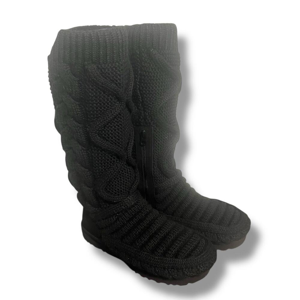 UGG CLASSIC TALL CHUNKY KNIT CARDY BLACK SHEEPSKIN INSOLE BOOTS SIZE 7 WOMEN